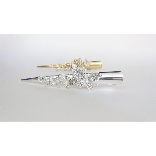 Generic Gold or silver clear or AB crystal butterfly metal alligator hair clip (Primary color: Gold/clear crystals)