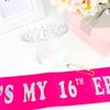 YARIEW Sweet 16 Sash and Tiara Set, Sweet 16 Birthday Decorations for Girls, Birthday Crown and Birthday Era Sash, 16th Birthday Gifts for Girls, Sweet Sixteen Gifts for Girls, Hot Pink