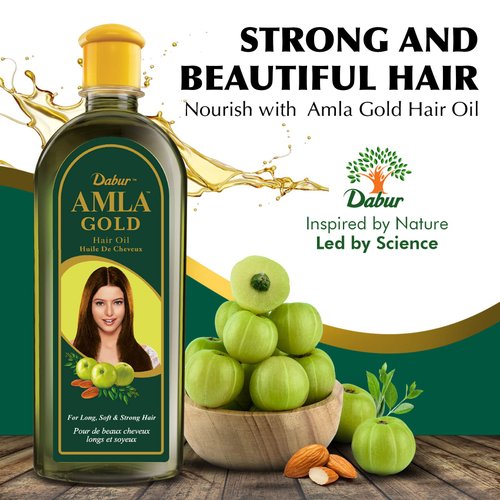 Dabur Amla Gold Hair Oil - Serum, 300 ml - Natural Treatment for All Types of Hair with Amla, Almond and Henna for Women