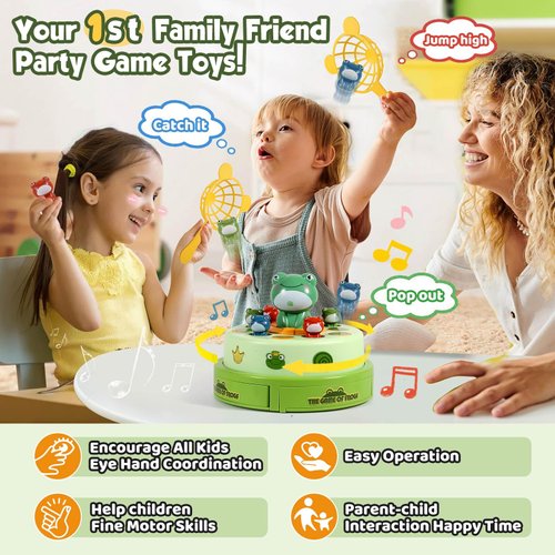 AINOI Frog Pop Out Catch Toys for Ages 3-13, Musical Rotate Bounce Catch Board Game Interactive Kids Toys, 3 Years Old Boys Girls Toy Gifts