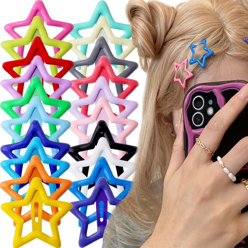 Myhiju 40 Pcs Y2K Star Hair Clips,Colorful Stars Hair Clip Hollow Out Kawaii Small Pentagram Hair Barrettes Lovely Cute Metal Five Pointed Star Snap Hair Clips For Women Girls Baby Hair Accessories