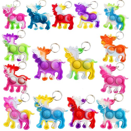 Roaqua 30 Packs Bulk dairy cow Backpack Keychain Mini pop Fidget for boy and Little Girl,Kids birthday summer Party Favors,Students Bubble Prize