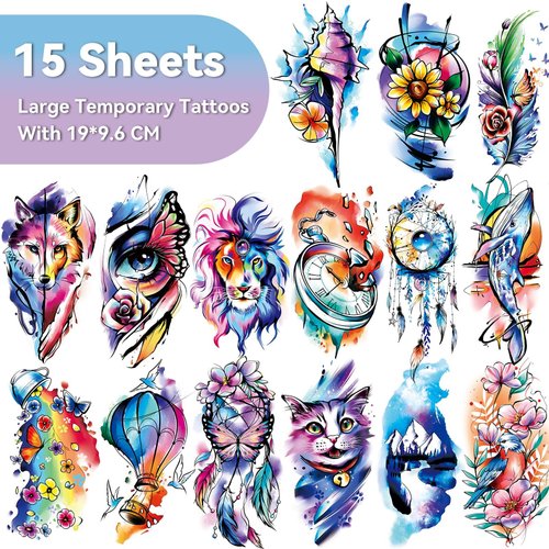 EMOME 79 Sheets Realistic Temporary Tattoos for Women, Watercolor Arm Fake Tattoos Stickers for Girls, Long Lasting Temporary Tattoos and Hand Tattoos for Adults