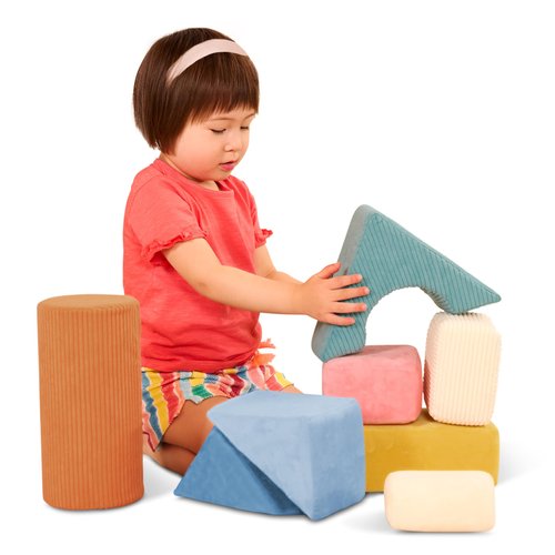 B. Toys – Sensory Building Blocks – 8pc Foam Shapes Set – Textured & Tactile Fabric – Soft, Geometric Stacking Shapes – 6 Months + – Tumble-y Towers