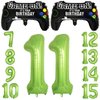 Video Game Party Balloons for Boys 11th Birthday Decorations- 2 Packs Game Controller Mylar Balloons with Green Number Balloons 11