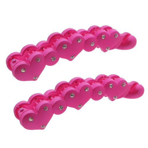 Hearts Banana Clip with Diamonds - Set of 2 - Hot Pink
