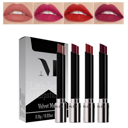 KYTVPL Little Small Tube Lipstick,4 Colors Matte Cigarette Lipstick Pack Set, Velvet Lipstick Matte Velvet Lipstick, Long Lasting 24 Hours Waterproof Ladies Lip Balm Lipstick