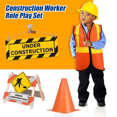 Geyoga 24 Pieces Construction Party Supplies for Kids - Vest, Cones, Hat, Dress Up Bag for Theme Birthdays, Halloween