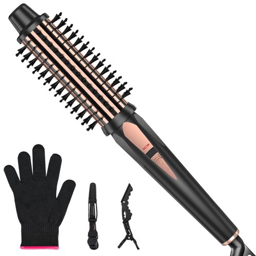 Thermal Brush, 1.5" Heated Round Brush Ionic for Blowout Look, Heated Styling Curling Brush with Double PTC Ceramic Tourmaline,Curling Iron Dual Voltage for Travel