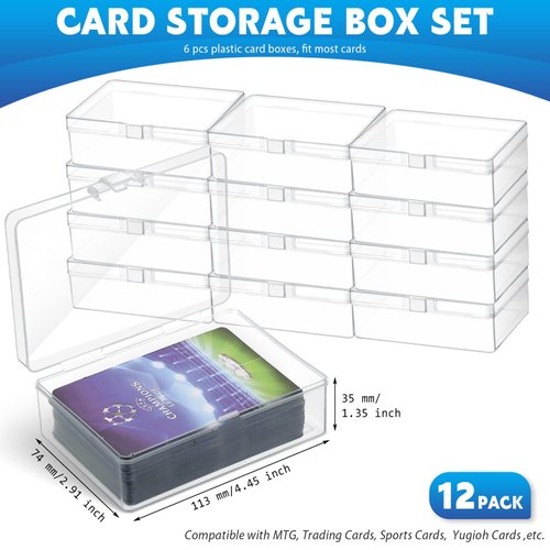 Vicenpal 12 Pcs Playing Card Boxes Clear Plastic Card Deck Cases Trading Card Storage Box Collectible 100 Card Game Card Cases Holder 4.45 x 2.91 x 1.35 Inch Compatible with MTG TCG