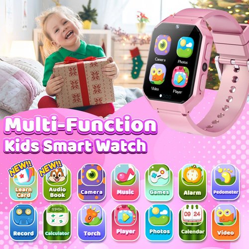 Smart Watch for Kid Age 4 5 6 7 8 9 10 Boys Girls Learning Toy with 26 Puzzle Game 1.69" Touch Screen HD Camera Video Music Player Alarm Clock Storybook Pedometer Christmas Birthday Gift Idea (gold)