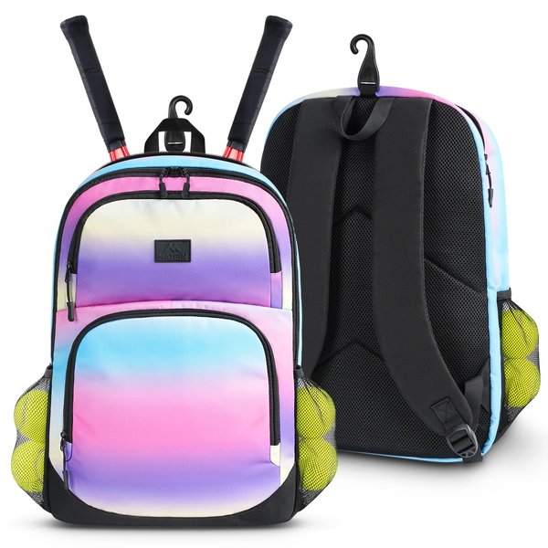 MATEIN Kids Tennis Bag, Girls Softball Bag with Fixed Straps & Cooler Pockets, Sturdy Racket Bag with Fence Hook Hold Badminton Baseball Bat, Tennis Baseball Bags for Youth, Teens, Women, Colorful