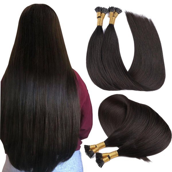 I Tip Hair Extensions, SURNEL Black Fusion Hair Extensions 20 inch Keratin Stick I Tip Hair Extensions Human Hair #1B Off Black Pre Bonded Extensions 50g(I#1B-20)