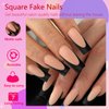 AddFavor 120pcs Black French Tip Press on Nails Long Square Fake Nails Nude False Nails Sqaure French Press ons Square Nail Acrylic Artificial Nail with Adhesive Tab for Women