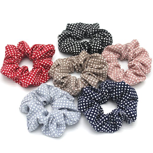 SEVENHEAD Soft Cotton Hair Scrunchies, 6 Packs Hair Scrunchies for Women Cotton Bandana Scrunchies, Dots Series