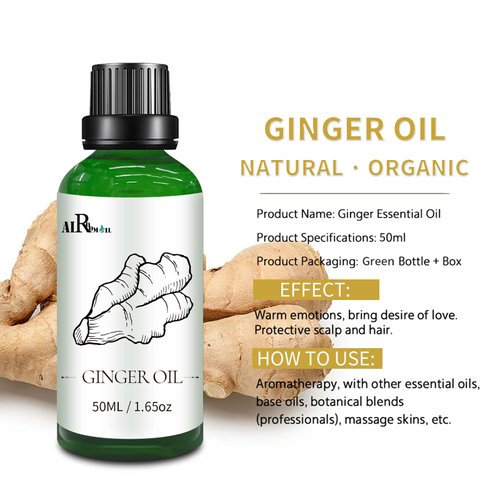 Airoomoil Ginger Essential Oil, Belly Ginger Oil Pure Ginger Oil Lymphatic Drainage Massage Ginger Root Oil for Belly Fat, Skin, Massage, Hair, Stomach Fat- 50ml