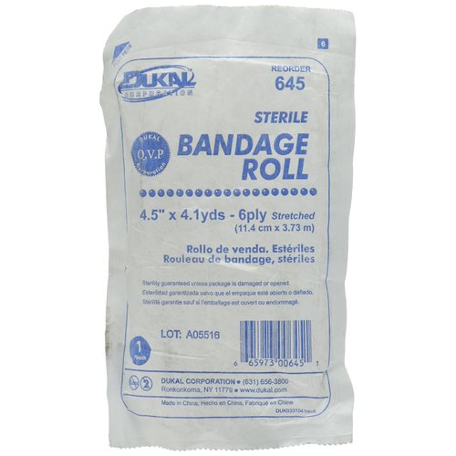 1 Roll Dukal Krimptex Sterile Cotton Gauze Bandage Roll (645) 4½" x 4.1 yds, 6-Ply, Sterile