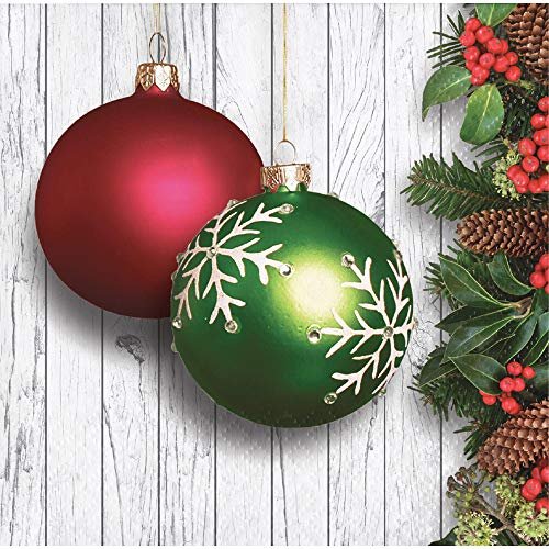 Creative Converting Christmas Ornaments Beverage Napkins, Green