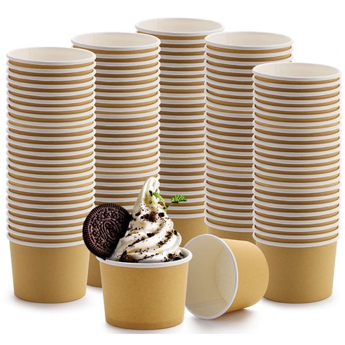 Lawei 100 Pack Paper Ice Cream Cups - 8 Oz Disposable Paper Dessert Bowls for Hot and Cold Food, Soup, Sundae, Frozen Yogurt