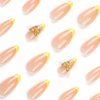 BAOYAALIN Almond Press on Nails Short Medium French Tips Yellow Fake Nails with 3D Gold Butterfly Gel Glue on Nails for Women Girls Acrylic False Stick on Nail Manicure Decorations for Wedding 24Pcs