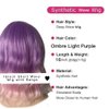 Tangyaoyusun 16Inch Short Wavy Wig with Bangs Shoulder Length Bob Curly Synthetic Wigs with Natural Wavy Hair Rose Net for Daily Party Use (Ombre Light Purple)