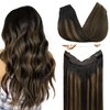 GOO GOO Wire Hair Extensions Human Hair, 1B/6/1B Natural Black with Chestnut Brown Balayage 16inch 95g, Invisible Wire Hair Extensions with Transparent, Seamless Fish Line Hairpiece