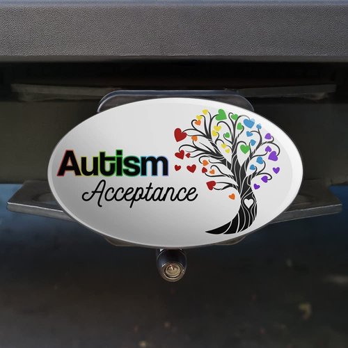 Autism Acceptance Tree of Life with Hearts Oval Tow Trailer Hitch Cover Plug Insert