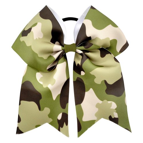 Camo Cheer Bow 7" Cheer Bows Camouflage Ponytail Hair Ties Ponytail Holder Ribbon Accessories.(FQ4) (A)