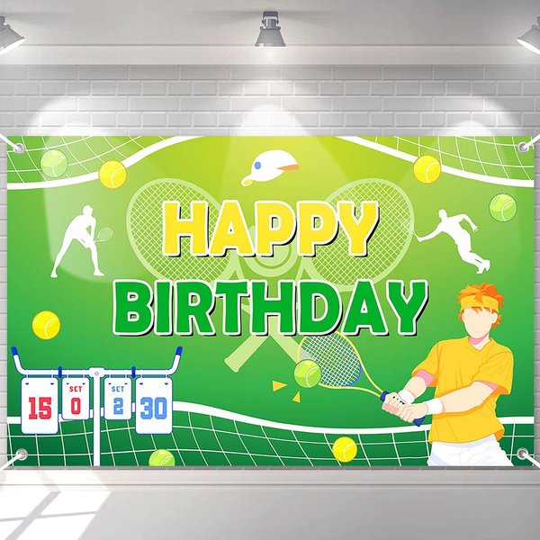 Avezano Tennis Happy Birthday Backdrop Banner Tennis Ball Happy Birthday Party Decorations for Teens Kids Sports Theme Tennis Lovers Birthday Party Supplies 70.8 x 43.3 Inch