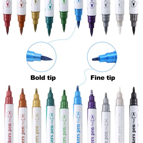 Jutqut Temporary Tattoo Markers for Skin, 24 Colors Body Marker Pen + 67 Tattoo Stencils for Kids and Adults, Nail Art Polish Pens, Dual-end Metal Tattoo Pens with Bold and Fine Tip