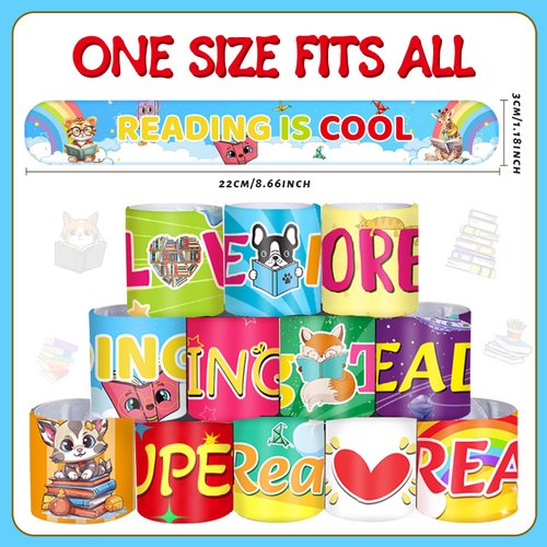 YYMYMGJ 48 Pcs Reading Book Love to Read Slap Bracelets Party Favors, Book Wristbands Bracelets Goodie Bag Fillers for Reading Book Birthday Party Decorations Supplies for Kids Classroom Rewards