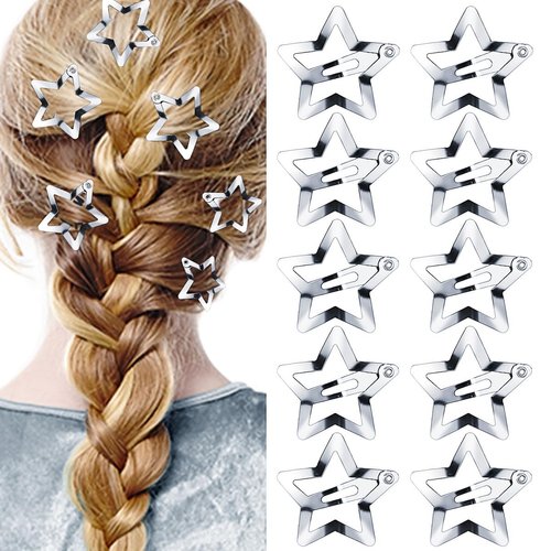 Metal Star Snap Hair Clips Silver Cute Small Hair Barrettes Y2K Star Hair Clips Hair Access Non-slip Hollow for Kids Hairpin Lovely Star Headpieces for Everyday Fashion and Party 10PCS