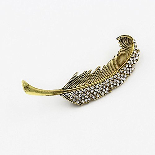 Set of 2 Rhinestone Feather Bronze Tone Hair Barretts, Metal Hair clip