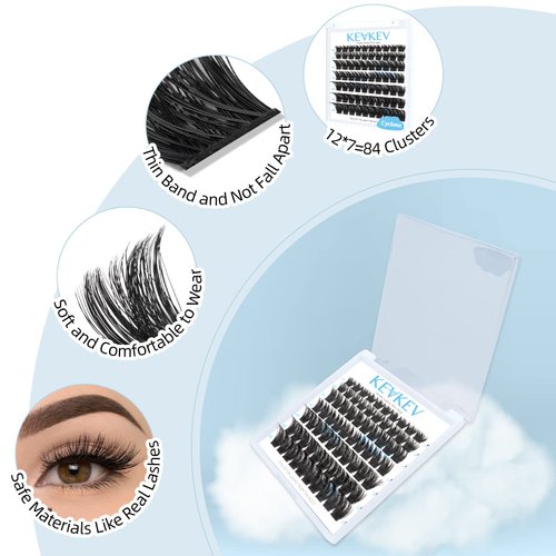 Lash Clusters 70 Pcs Cluster Lashes Eyelash Clusters DIY Cluster Eyelash Extensions Individual Lashes Thin Band & Soft(Cyclone,D-8-16mix)