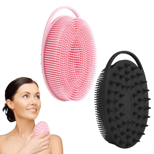 2 Pack Exfoliating Silicone Body Scrubber, Soft Silicone Loofah Shower Body Scrubber, 2 in 1 Body Exfoliator Scrubber Silicone Body Scrub Brush Scalp Massager Shampoo Brush for All Skin Men Women Kid