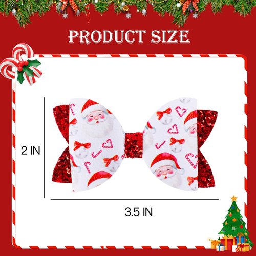Sparkly Sequin Christmas Santa Hair Bows Red, PU Leather Glitter Hair Clips for Gilrs Sturdy Alligator Clip Cheer Hair Accessories for Christmas Xmas Holiday Festive Party Decor
