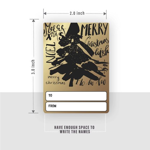 Easykart 200 Golden Christmas Name Tags Stickers in Sheets, 2 x3 Inch for Envelope Seals, Gifting, Decoration and Kids Activities (1 Pack)