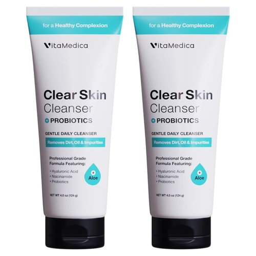 VitaMedica Clear Skin Probiotic Cleanser | Water-Based Gel Face Wash | Hyaluronic Acid & Niacinamide - 2 Pack