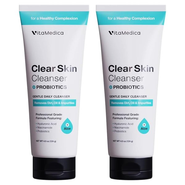 VitaMedica Clear Skin Probiotic Cleanser | Water-Based Gel Face Wash | Hyaluronic Acid & Niacinamide - 2 Pack