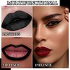 Black Matte Lipstick,2 Pcs Black Matte Lip Liner and Liquid Lipstick Set,Waterproof Long Lasting Lip Gloss Stain,Matte Liquid Lipstick for Women,Non-Stick Cup Non-Fading Liquid Lip Liner Lipgloss Set