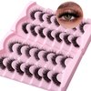 14 Pairs 6D False Eyelashes Fluffy Faux Mink D Curl Volume 15mm Fake Lashes Wispy Fluffy Natural Look Eye Lashes Strip Pack