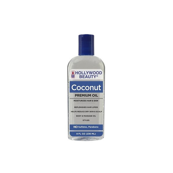 Hollywood Beauty Coconut Hair Oil, 8oz Bottle, Moisturizes Hair & Skin, Replenishes Important Hair Lipids, Body & Massage Oil, Helps Releve Scalp Dryness, Reduces Dandruff