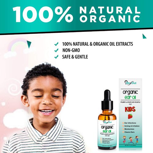 Natural Mullein Ear Wax Removal Oil & Cleaner with Strawberry for Kids | Pain & Earache Drops | Earwax Softener, Moisturizer & Allergy Soothing | Tinnitus, Itching, Ringing, Infections & Clogged Ears