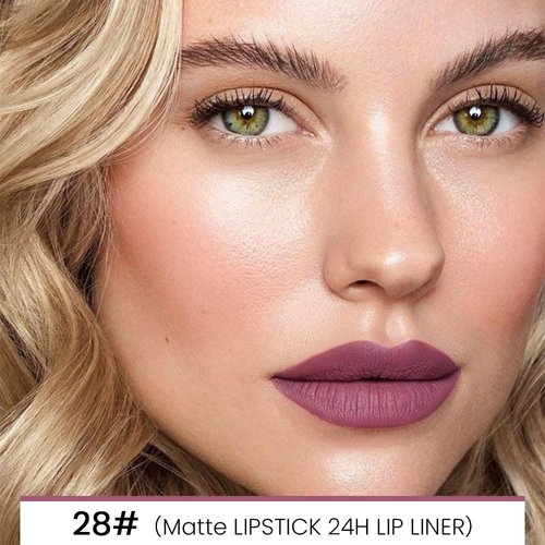 evpct 1Pcs More Mauve Lip Liner and Lipstick Set Kit for Women, DNM Matte Lips Kit with Lip Liner Lip Stains Long Lasting Waterproof 24 Hour Lipstick and Lip Liners Combo Lipliners Pencil 28#