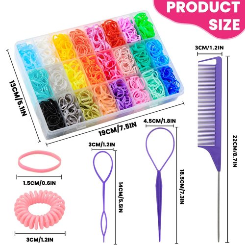 DIYDEC 2880Pcs Elastic Rubber Bands 24 Colors Small Elastic Hair Ties for Children Adult Mini Colorful Hair Bands Kit for Toddler Baby Girls Accessories