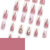 QQPPOLIU Nail Press Ons French Press on Nails Nude Nails with Rhinestones and Flower Designs Long Nails Medium Coffin Press on Nails Square 3d Press on Nails Glitter Fake Nails 24pcs