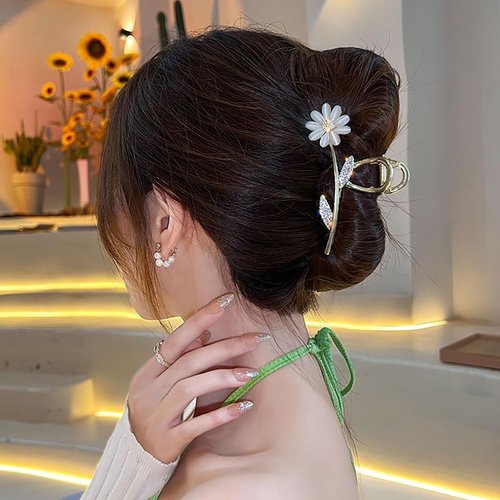 1Pcs Flower Hair Claw Clips Cat Eyes Flower Hair Clips with Rhinestones Design Cute Daisy Flower ...