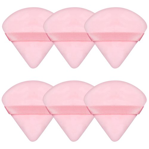 Pimoys 6 Pieces Pink Powder Puff Face Soft Triangle for Loose Powder, Velour Makeup Sponge Set Setting Powder Puff Beauty Makeup Tools