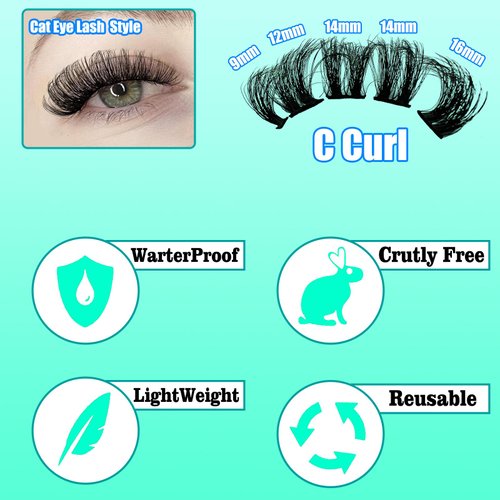 Lash Clusters DIY 100pcs Cluster Lashes Natural Look 9-16mm 3D Lash Extensions D Curl Fluffy Wispy Eyelash Clusters DIY Easy to Use at Home Individual Fluffy Strip Eyelashes Cat Eye Lashes By TMIELYBS