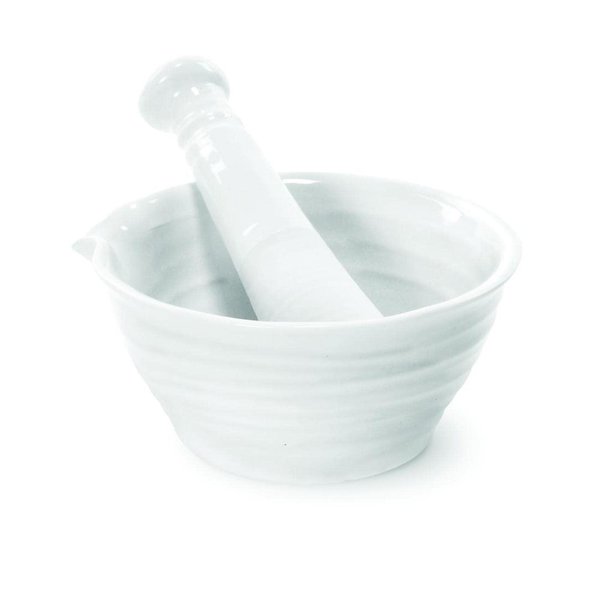 Portmeirion Sophie Conran White Mortar and Pestle Set | 5 inch Herb Grinder and Crusher for Pills and Spices | Made from Fine Porcelain | Dishwasher Safe